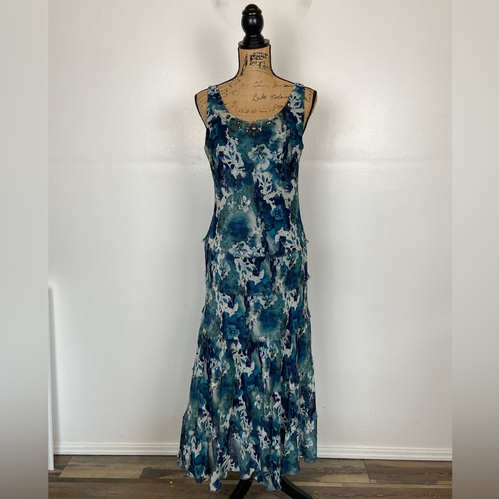 Jessica Howard Chiffon Floral Maxi Dress Size 12 Flowy Fairy Whimsigoth‎